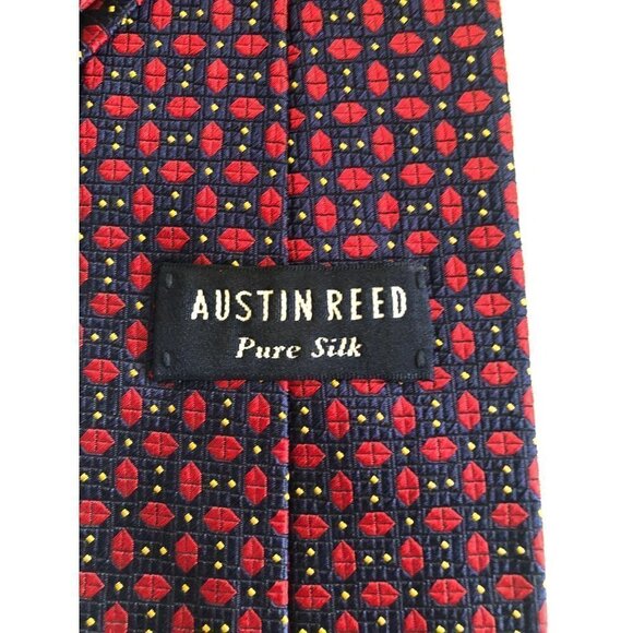 Austin Reed Silk Tie Kiss Lips Made in England Blue Red Geometric EUC - Picture 1 of 7